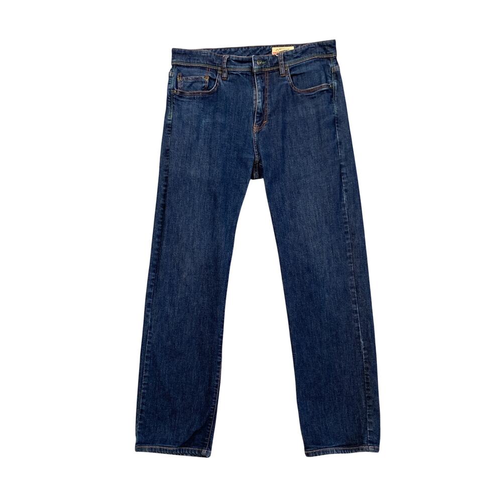 Orvis Jeans Mens 34 Blue Five Pocket Stretch Straight Mid Rise Denim Dark Wash